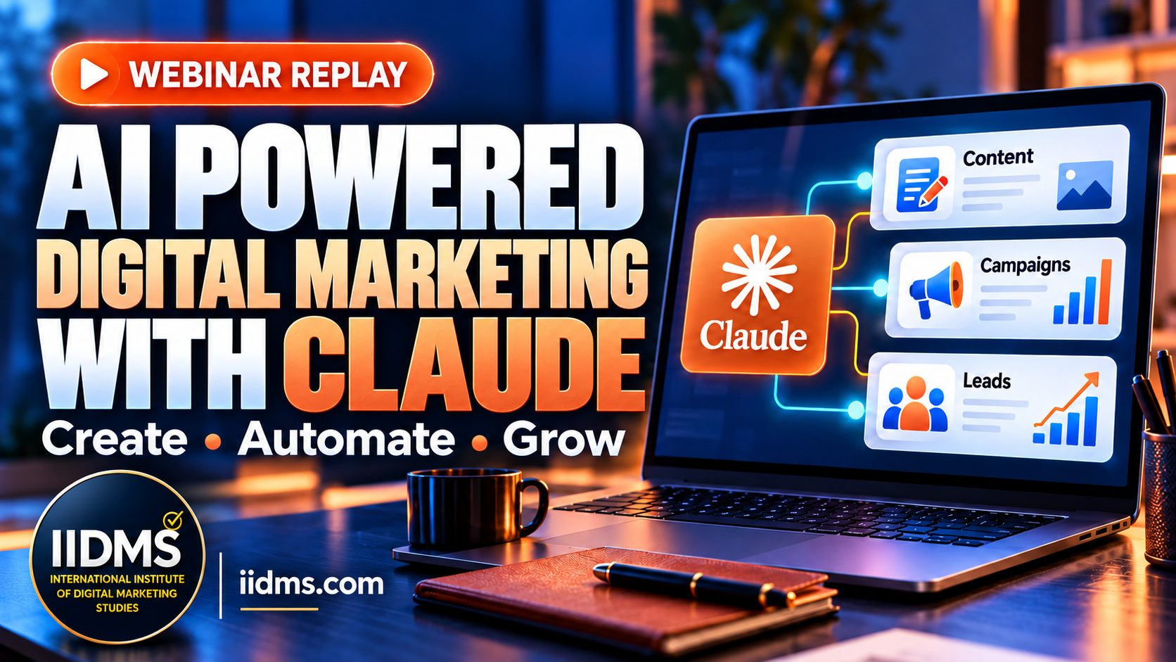 AI-Powered Digital Marketing with Claude webinar replay by IIDMS: create, automate, grow